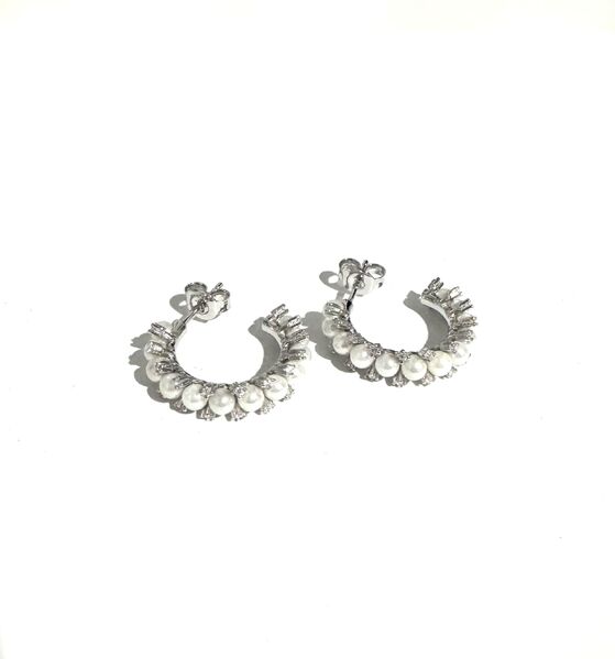 STERLING SILVER FW PEARL AND CZ HOOPS WITH STUD BACK