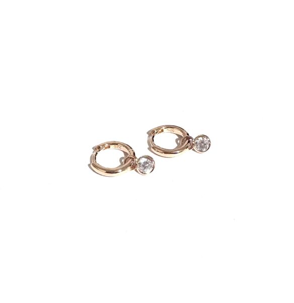 ROSE GOLD HUGGIES WITH CLEAR CZ DANGLE