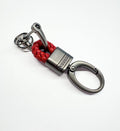 RED LEATHER AND GUNMETAL S/STEEL CLIP KEYRING