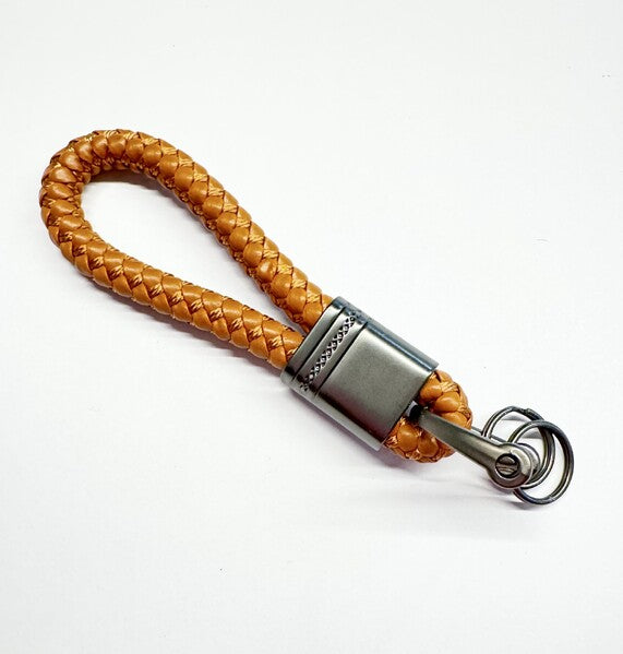 LARGE LOOP TAN LEATHER AND GUNMETAL S/STEEL KEYRING