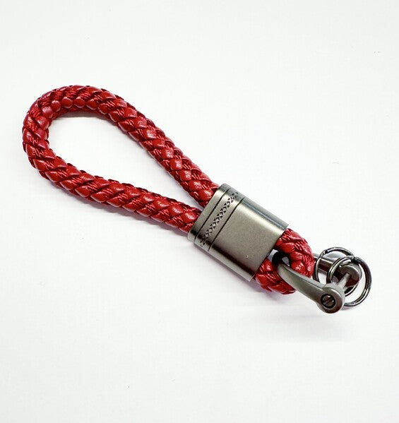LARGE LOOP RED LEATHER AND GUNMETAL S/STEEL KEYRING