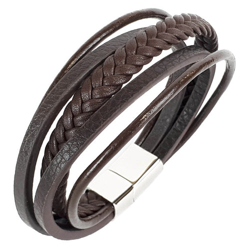 FIVE STRAND BROWN LEATHER BRACELET