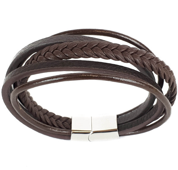 FIVE STRAND BROWN LEATHER BRACELET