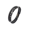 ONYX, HEMATITE AND BLACK LEATHER BRACELET