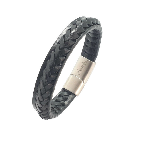 BLACK LEATHER SOLID EDGE BRACELET