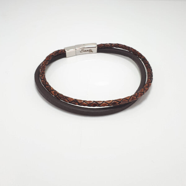 BROWN LEATHER THIN DOUBLE STRAND BRACELET