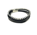 LABRADORITE, ONYX AND BLACK LEATHER BRACELET