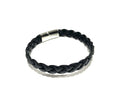 BLACK LEATHER FLAT PLAITED BRACELET