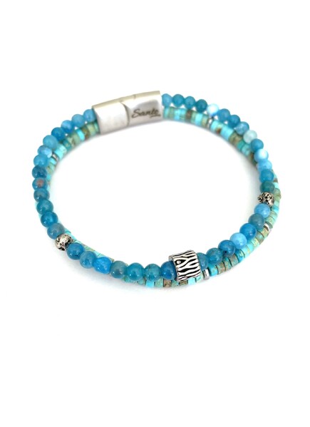 BLUE APATITE AND BLUE REGALITE DOUBLE STRAND BEADED BRACELET