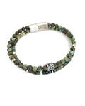 AFRICAN TURQUOISE AND MOSS AGATE DOUBLE STRAND BEADED BRACELET