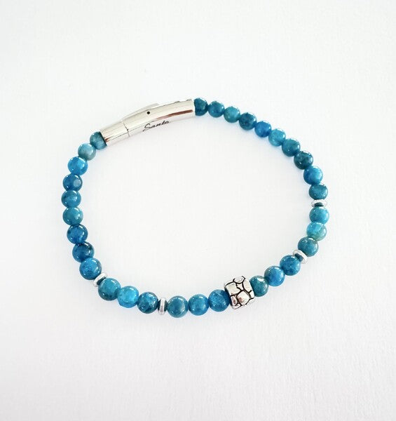 BLUE APATITE BEADED BRACELET WITH S/STEEL CLASP