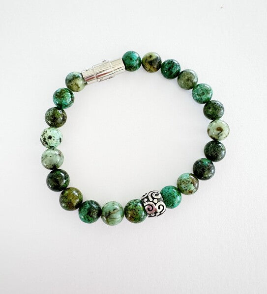 AFRICAN TURQUOISE BEADED BRACELET WITH S/STEEL CLASP