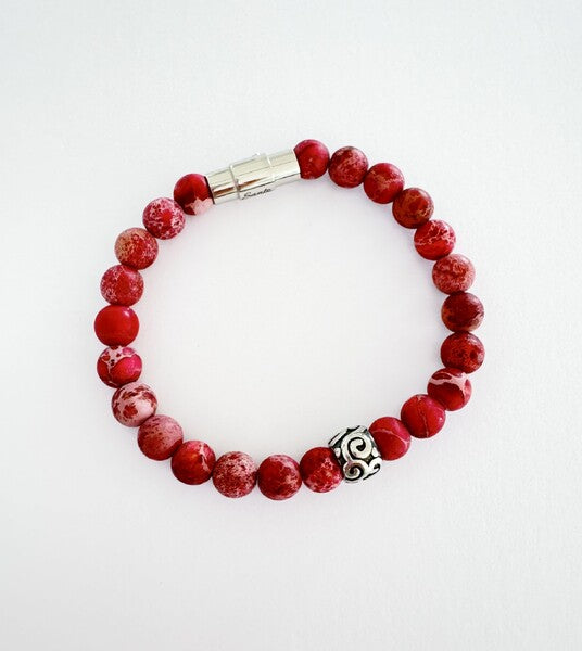 RED SEA SEDIMENT JASPER BEADED BRACELET WITH S/STEEL CLASP