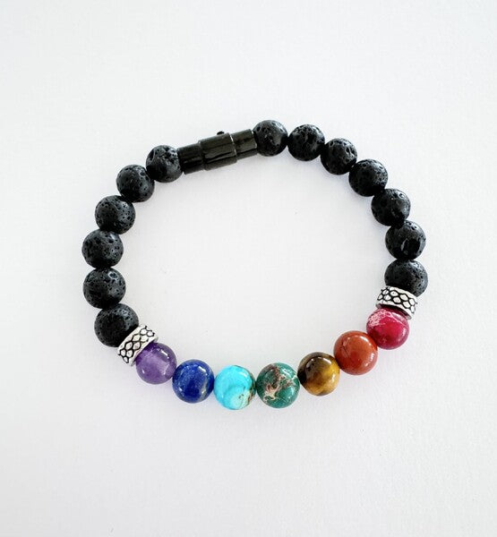 MULTI COLOURED NATURAL STONE BEADED BRACELET