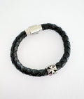 BLACK LEATHER BRACELET WITH CROSS BEAD