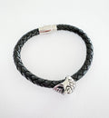 BLACK LEATHER BRACELET WITH SKULL