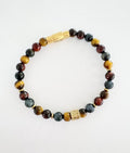 THREE COLOUR TIGERS EYE BEADED BRACELET WITH YGP S/STEEL CLASP