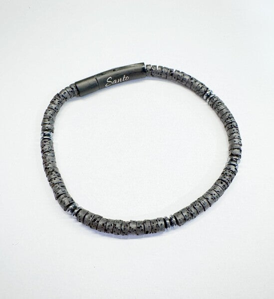 LAVA BEADED BRACELET WITH BLACK S/STEEL CLASP