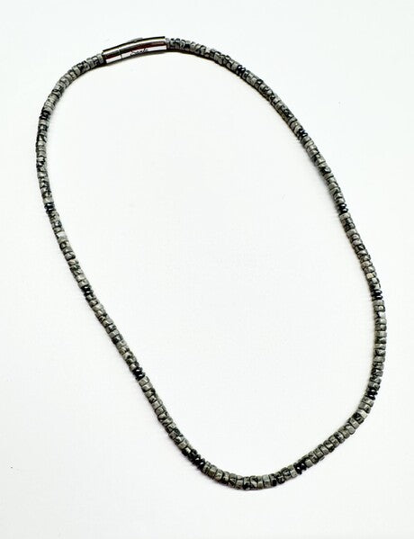 GREY JASPER BEADED NECKLACE WITH S/STEEL CLASP
