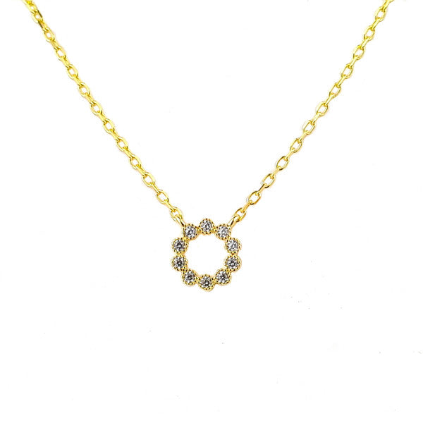 YELLOW GOLD CIRCLE OUTLINE CZ PENDANT