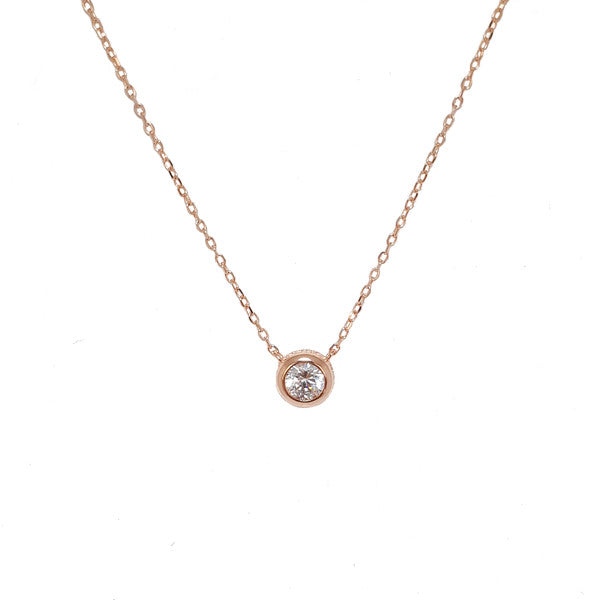 ROSE GOLD BEZEL SET CZ PENDANT WITH STONE SET OUTER