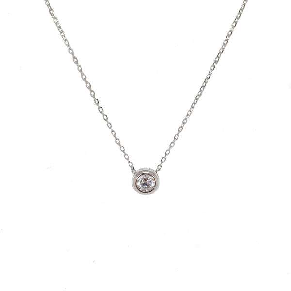 STERLING SILVER BEZEL SET CZ PENDANT WITH STONE SET OUTER