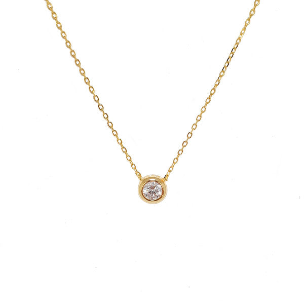 YELLOW GOLD BEZEL SET CZ PENDANT WITH STONE SET OUTER