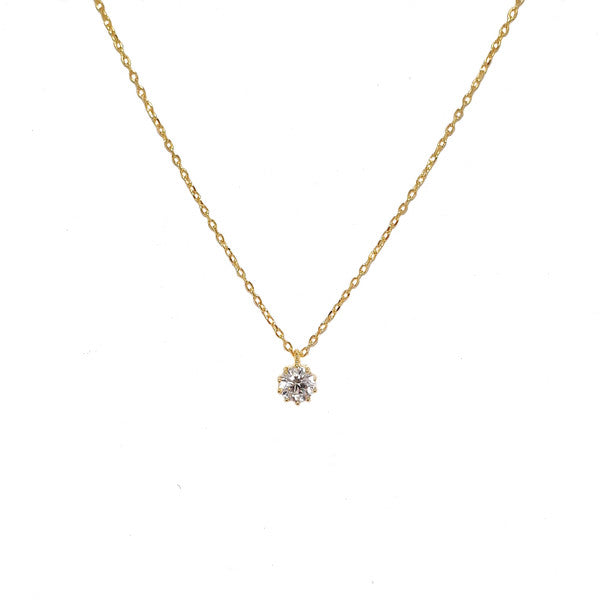 YELLOW GOLD CLAW SET SINGLE CZ NECKLACE