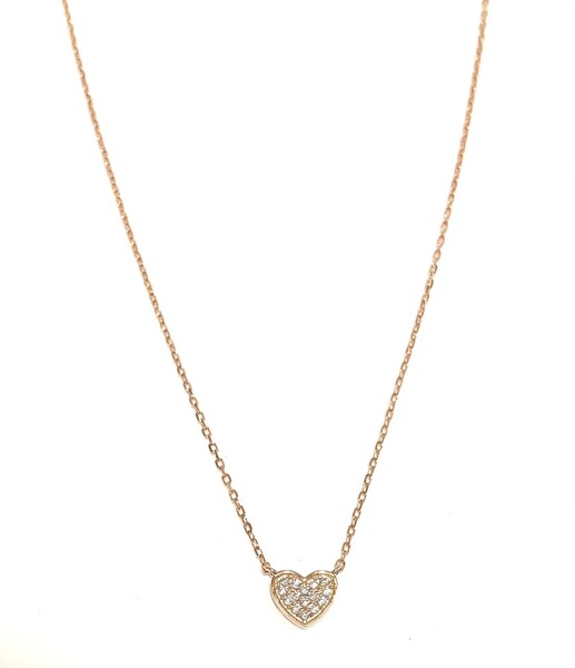 SMALL ROSE GOLD PAVE HEART NECKLACE