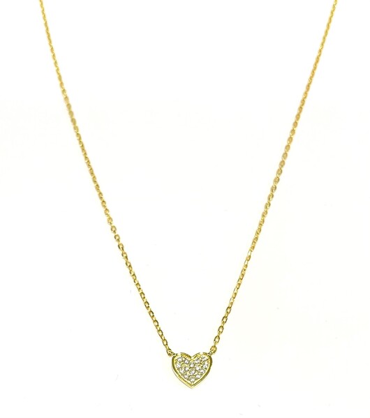 SMALL YELLOW GOLD PAVE HEART NECKLACE