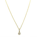 YELLOW GOLD SMALL HALO PENDANT ON BAR NECKLACE