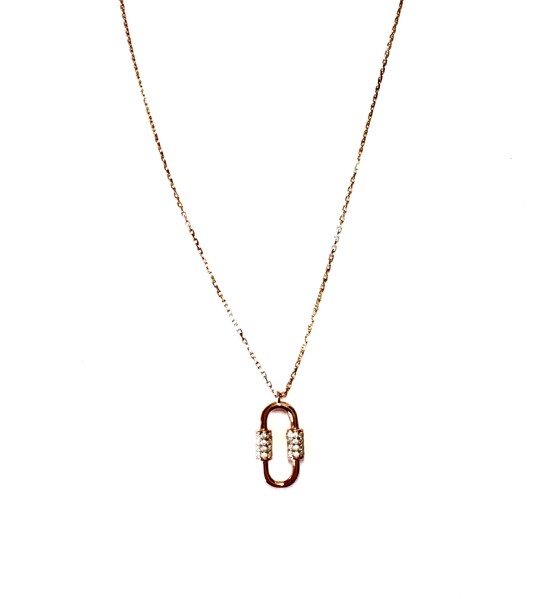 SANTO ROSE GOLD  PLATED S/SIL RECTANGLE WITH CZ SIDES NECKLACE