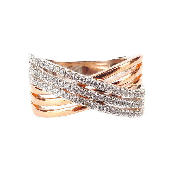 ROSE GOLD AND STERLING SILVER MULTI CROSS RING