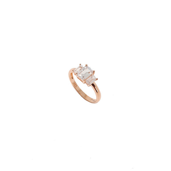 ROSE GOLD TRIPLE BAGUETTE CUBIC ZIRCONIA RING