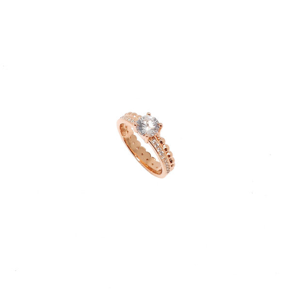 ROSE GOLD DOUBLE BAND RING WITH CUBIC ZIRCONIA