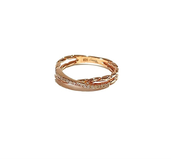 ROSE GOLD TWO BAND CROSS OVER RING