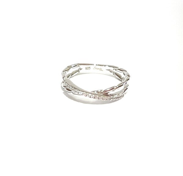 STERLING SILVER TWO BAND CROSS OVER RING