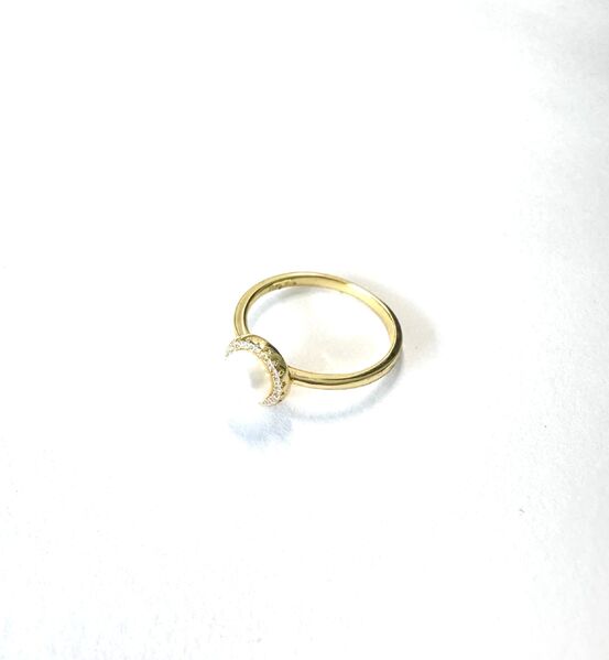YELLOW GOLD FRESH WATER PEARL RING WITH CZ HALO