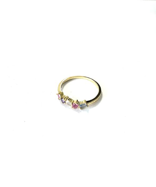 YELLOW GOLD RAINBOW MULTI SHAPE CZ RING